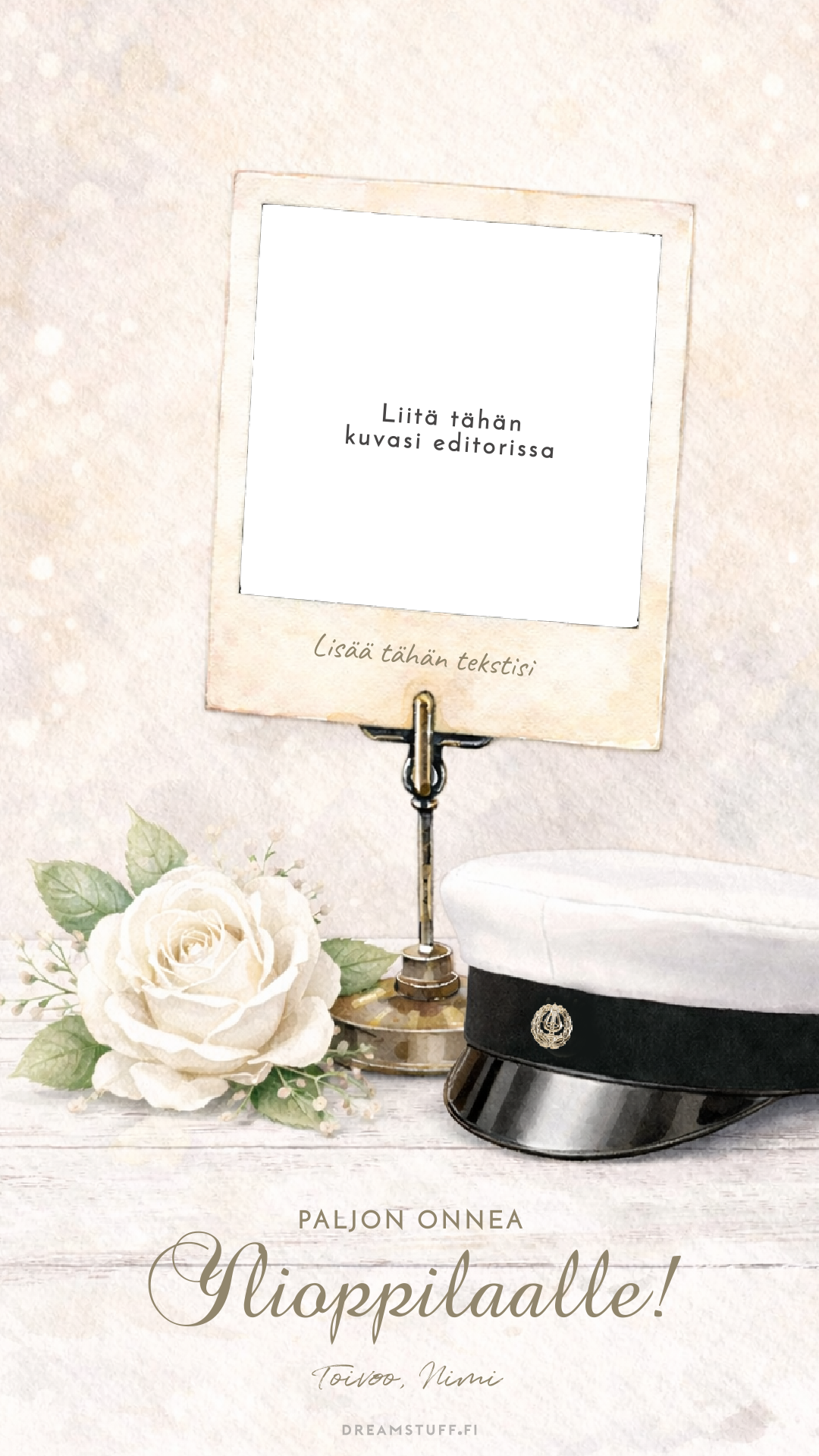 Digitaalinen toivotus - polaroidkuva onnea ylioppilas