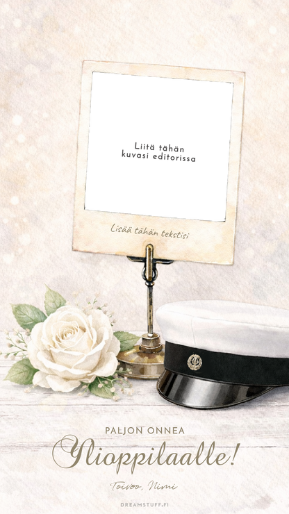 Digitaalinen toivotus - polaroidkuva onnea ylioppilas