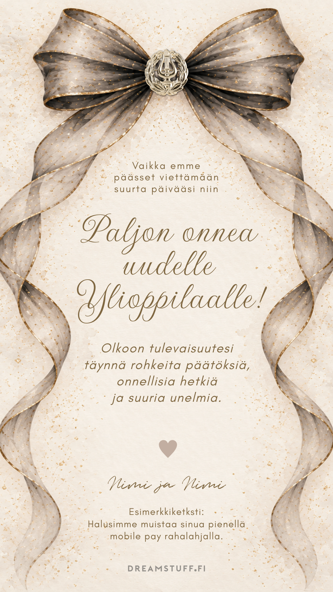 Digitaalinen onnittelukortti ylioppilaalle - Musta glitteri rusetti | JPG