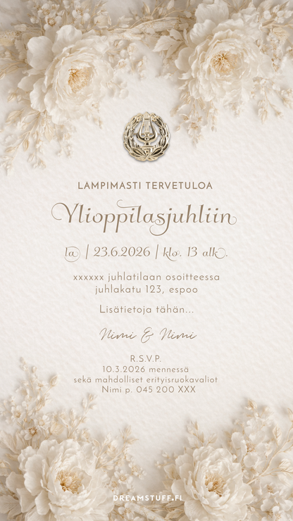 Ylioppilaskutsu digitaalinen, kutsukortti ylioppilasjuhliin helposti ja nopeasti ilman suunnittelua