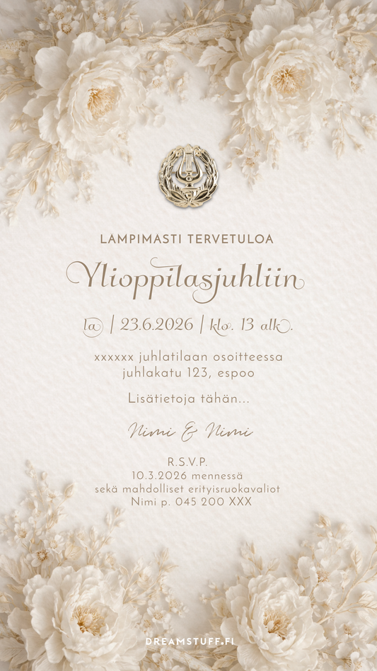 Ylioppilaskutsu digitaalinen, kutsukortti ylioppilasjuhliin helposti ja nopeasti ilman suunnittelua