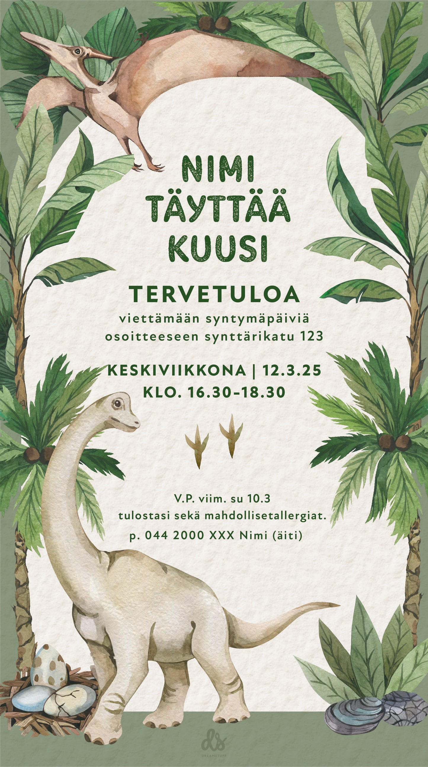 Digitaaliset lastenkutsut teemalla - Dinosaurus