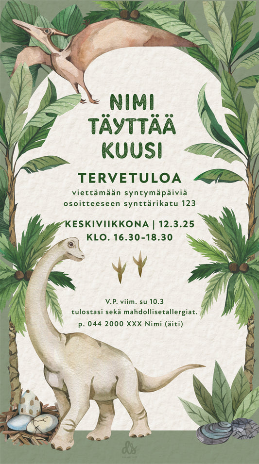 Digitaaliset lastenkutsut teemalla - Dinosaurus
