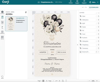 Digital Graduation Invitation - Balloons