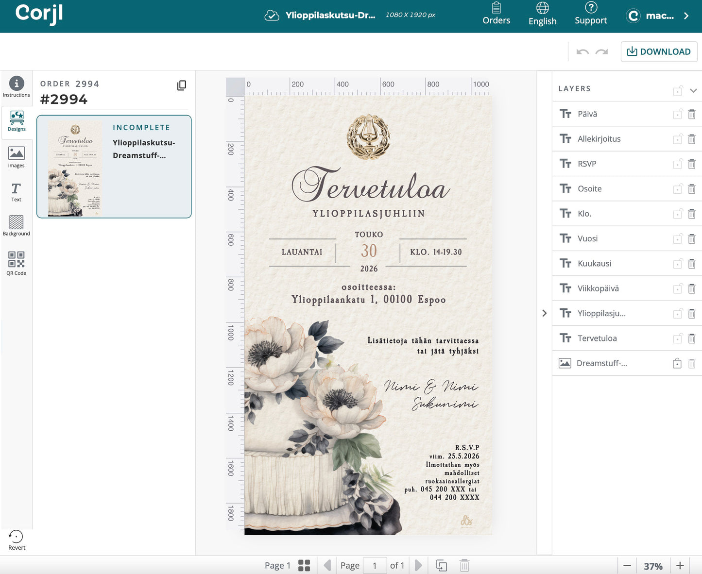 Digital examensinbjudan - Tårta