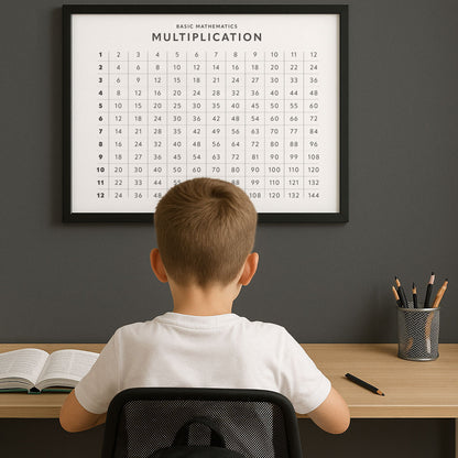 Kertotaulu-juliste 1–12 lastenhuoneen seinällä – Dreamstuffin mattapintainen 30x40 cm opetustaulu.