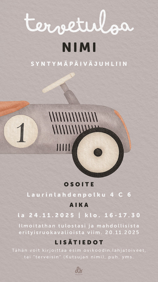 Digitaalinen syntymäpäiväkutsu lapsille - Vanhanajan auto
