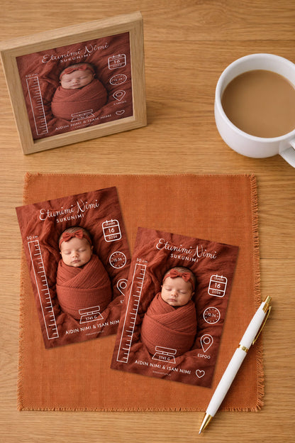 Personoitava A6 syntymätietokortti