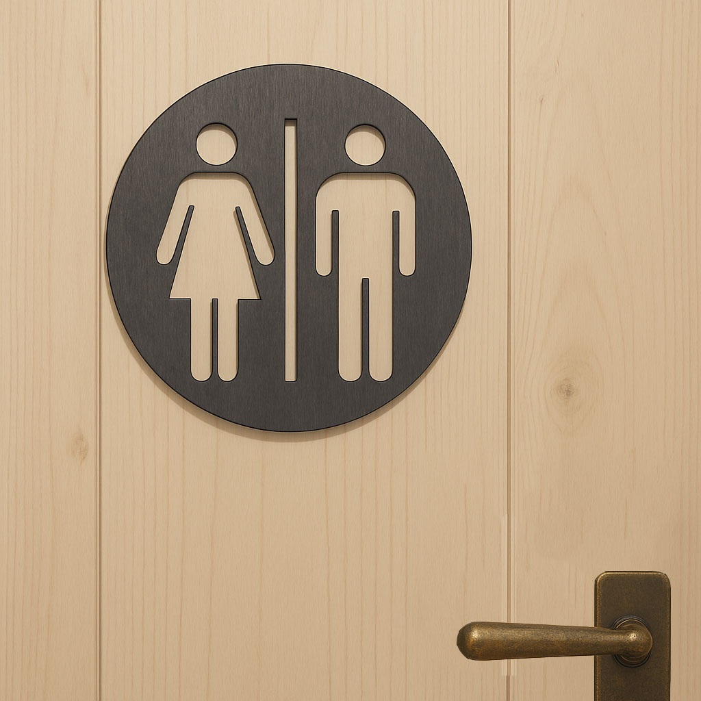 Moderni puinen pyöreä vessakyltti