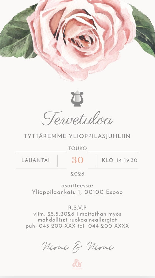 Digital examensinbjudan - Rosa ros