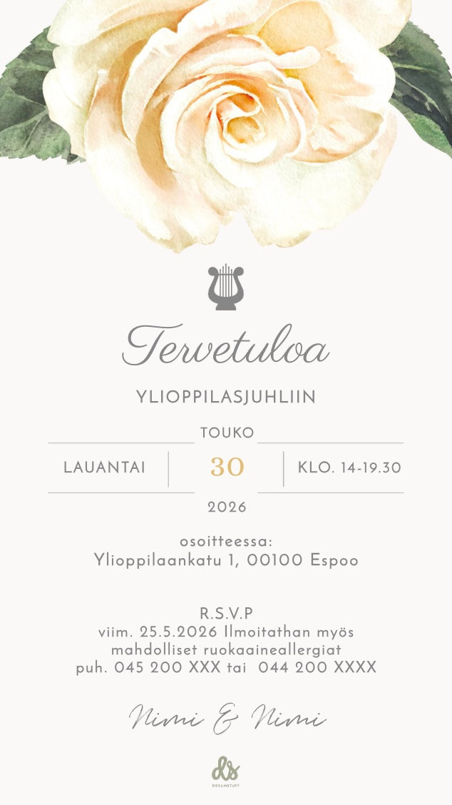 Digital Graduation Invitation - White Rose