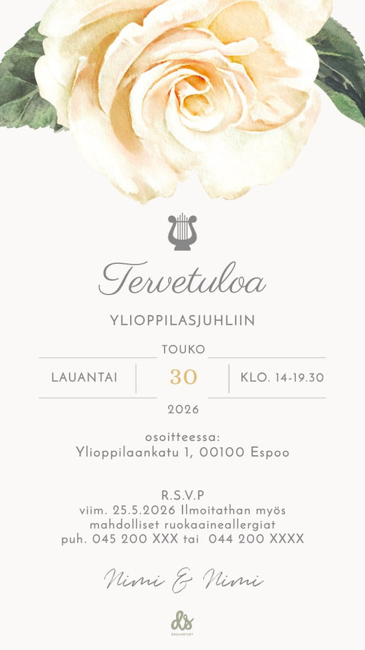 Digital examensinbjudan - Vit ros