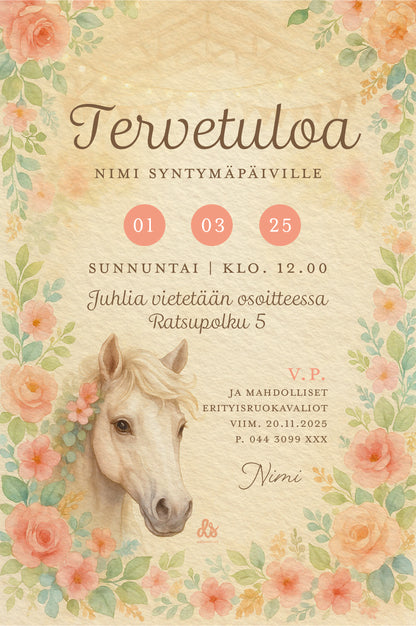 Digitaalinen syntymäpäiväkutsu - Heppa teemalla