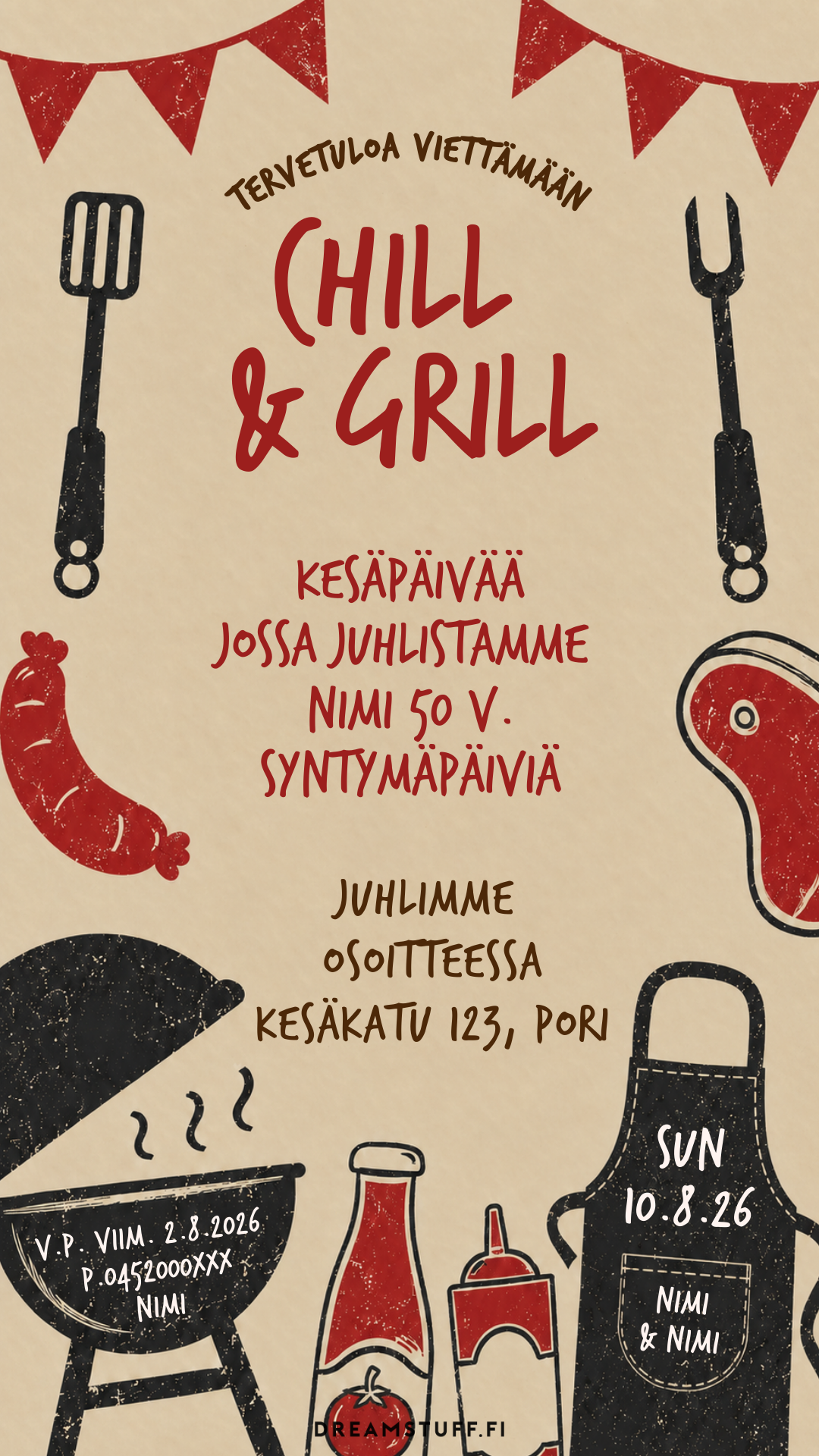 Digitaalinen grillijuhlakutsu - Chill & Grill | Muokattava kutsu JPG