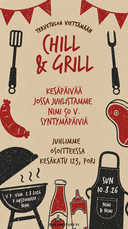 Digitaalinen grillijuhlakutsu - Chill & Grill | Muokattava kutsu JPG