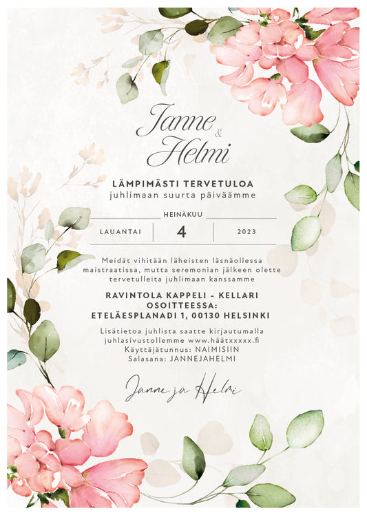 Digitaalinen kutsu / save the date teemalla - Ruusu