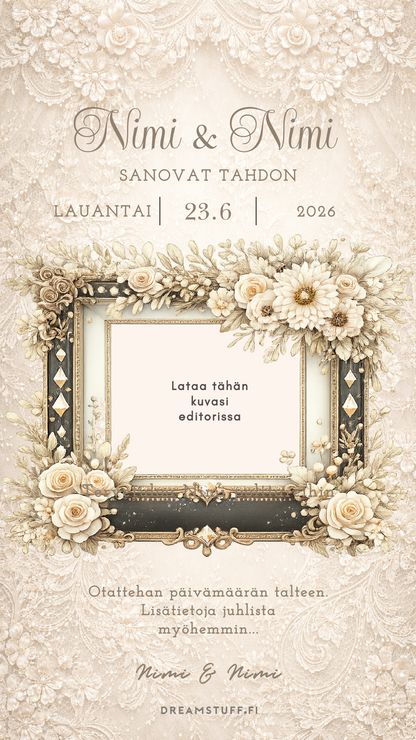 Digitaalinen save the date, kutsu & hääsivusto - Pitsi