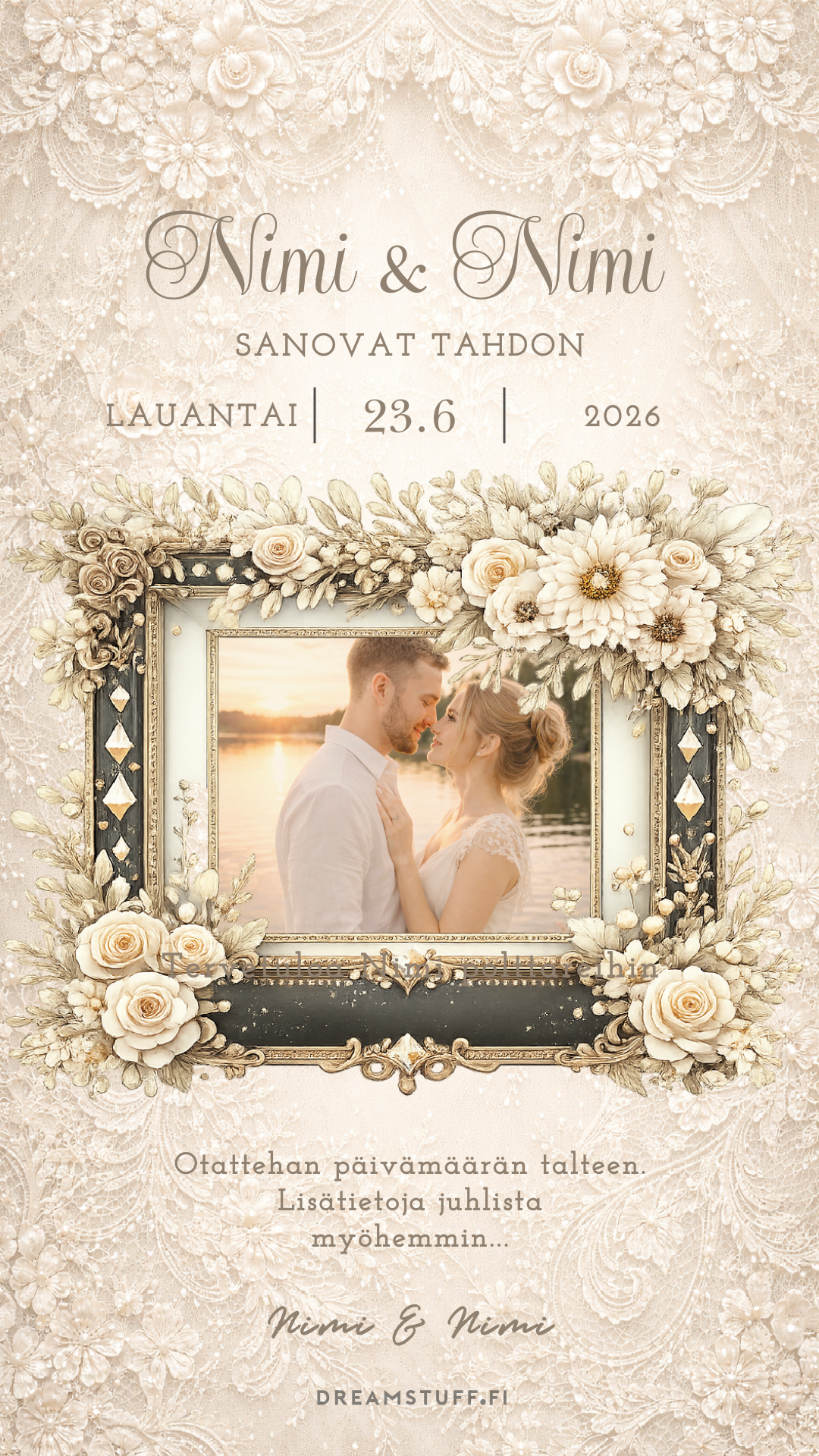 Digitaalinen save the date, kutsu & hääsivusto - Pitsi