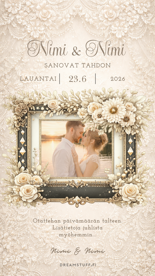 Digitaalinen save the date, kutsu & hääsivusto - Pitsi