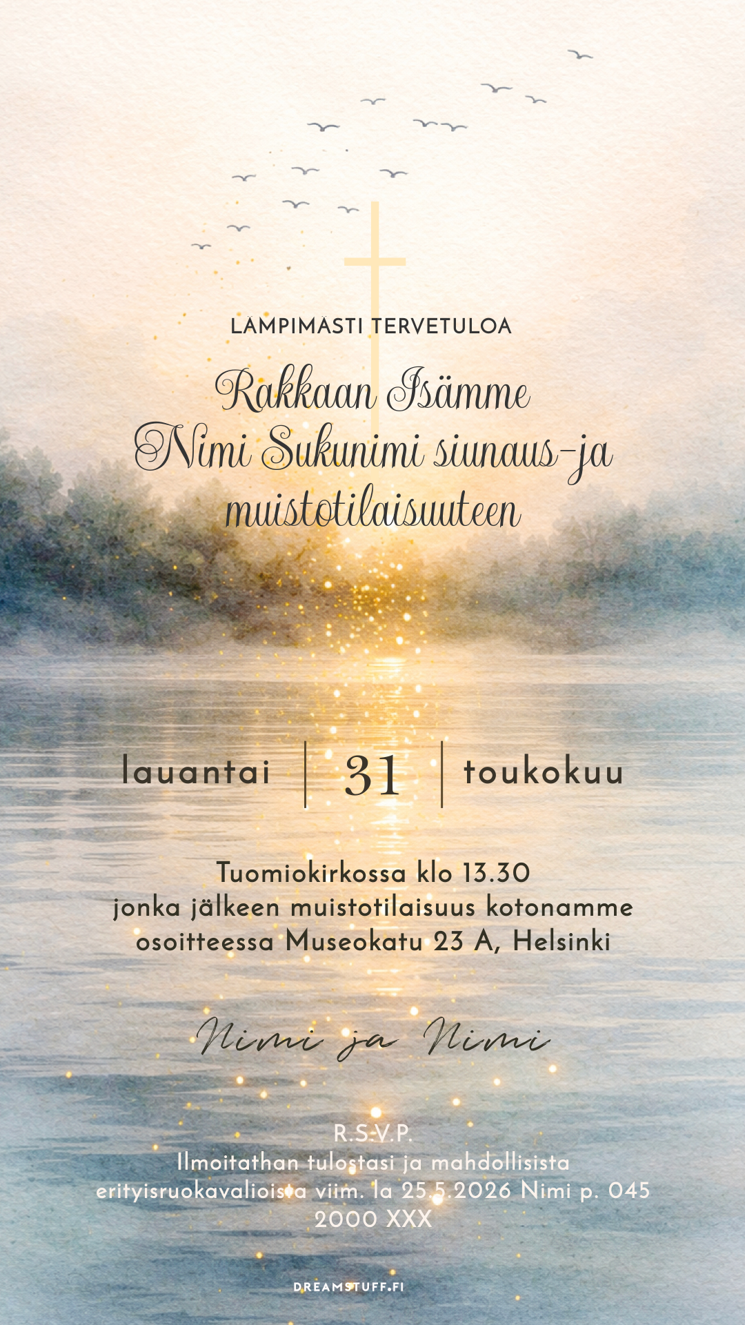 Digitaalinen hautajaiskutsu - Järvimaisema