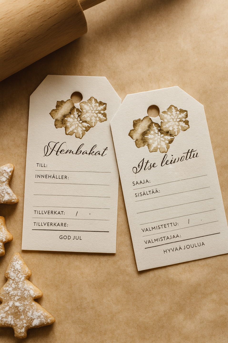 Itse leivotun lahjan pakettikortti – kaunis personoitava kortti kotitekoisille lahjoille ja herkkupaketeille. Viimeistele lahja rakkaudella ja tyylillä.