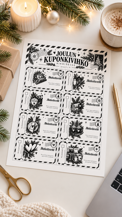Joululahja puolisolle – Muokattava kuponki arkki, 24 kuponkia | Corjl, PDF