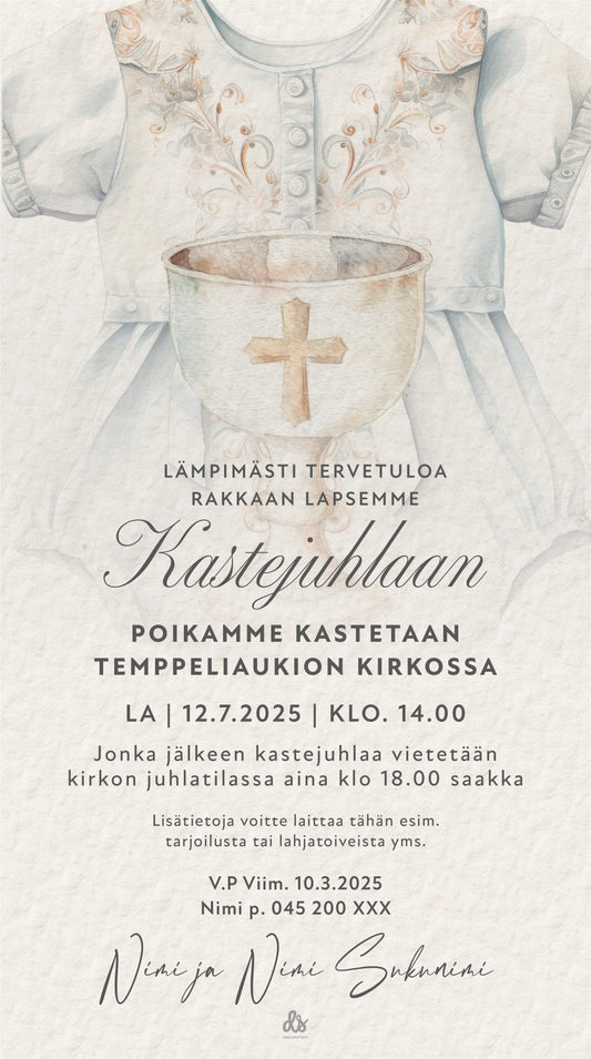 Digitaalinen kutsu kastejuhlaan / nimiäisiin - Kastemalja