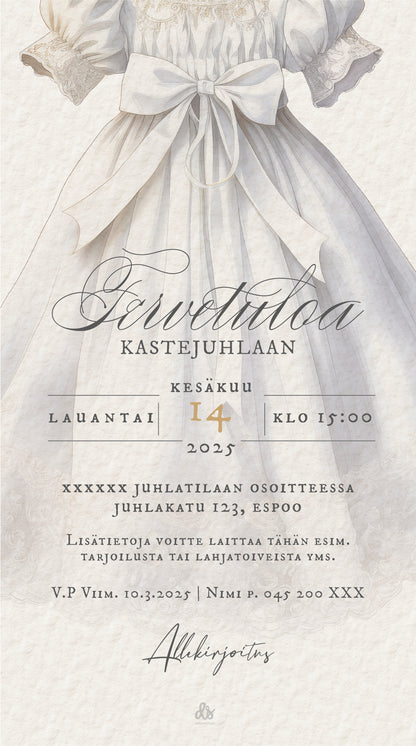 Digitaalinen kutsu kastejuhlaan / nimiäisiin - Kastemekko