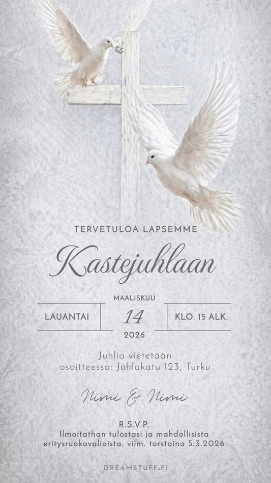 kastekutsu digitaalinen kutsukortti juhliin