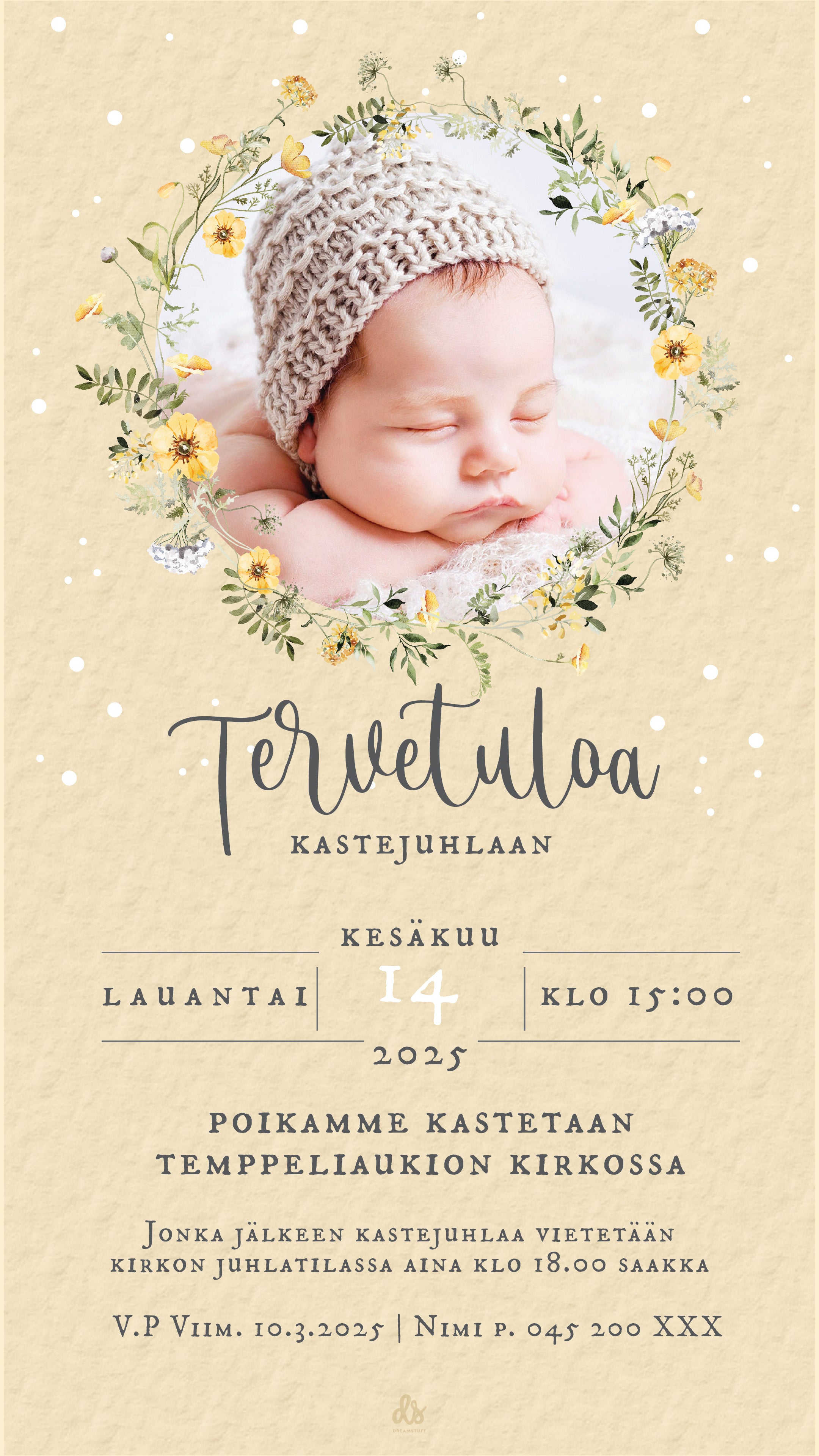 Digitaaliset kaste,-/ nimiäiskutsut - omalla valokuvalla