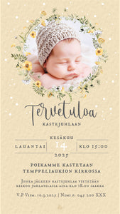 Digitaaliset kaste,-/ nimiäiskutsut - omalla valokuvalla