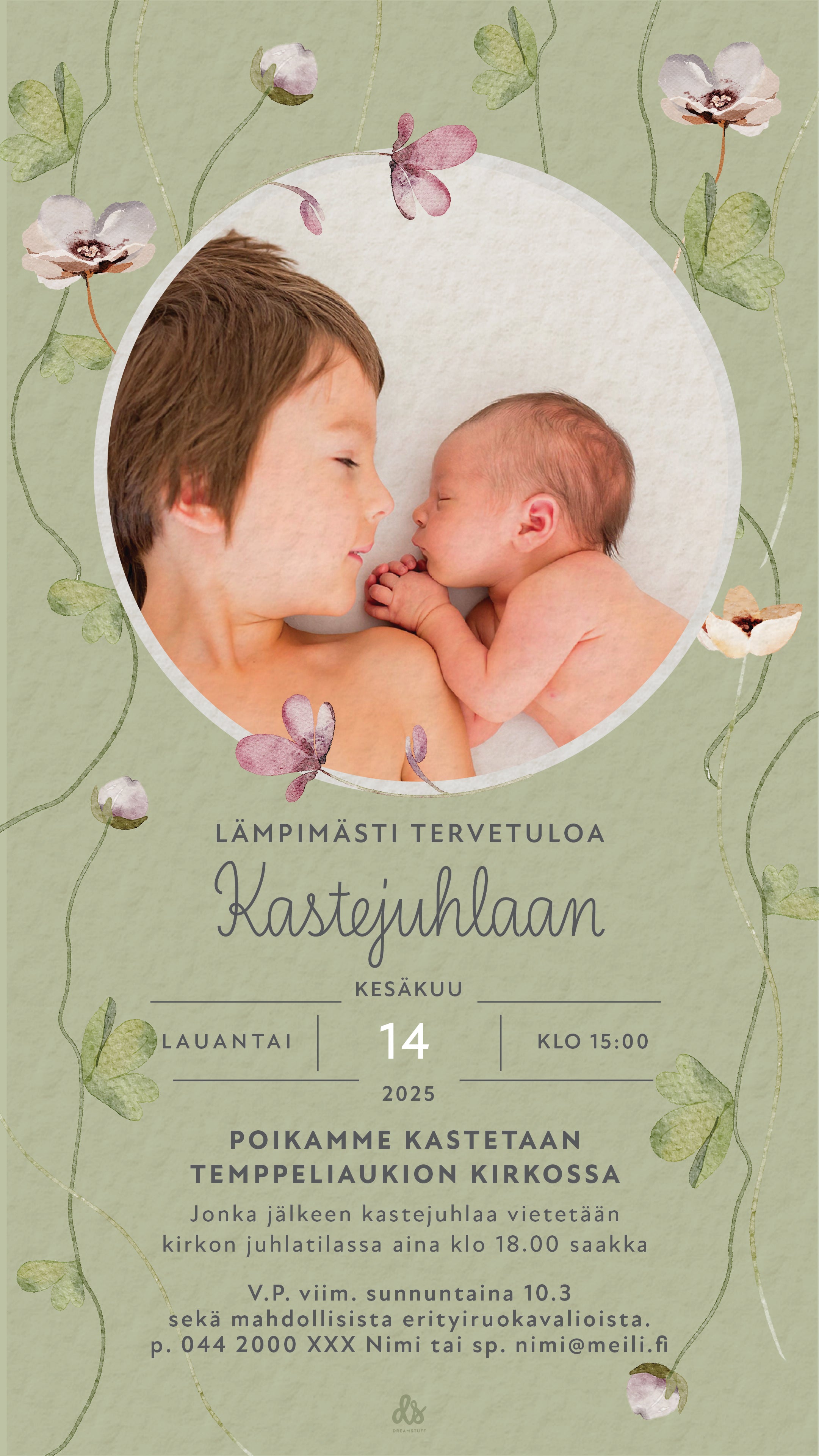 Digitaaliset kaste,-/ nimiäiskutsut - omalla valokuvalla