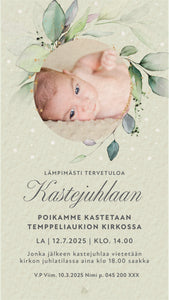 Digitaaliset kaste,-/ nimiäiskutsut - omalla valokuvalla