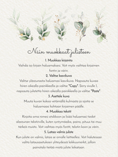 Kirjain kasvi juliste 50 x 70 cm – Tulosta itse / muokkaa | PDF tiedosto