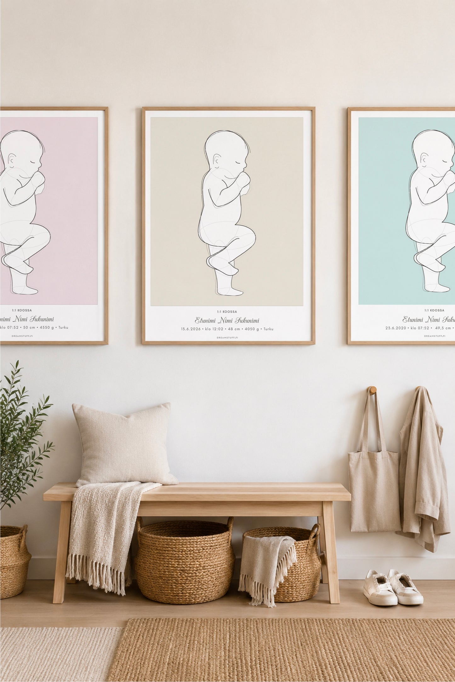 Vauva piirros syntymäjuliste 50 x 70 cm 3 latausta – Tulosta itse / muokkaa värit ja fontit | PDF tiedosto