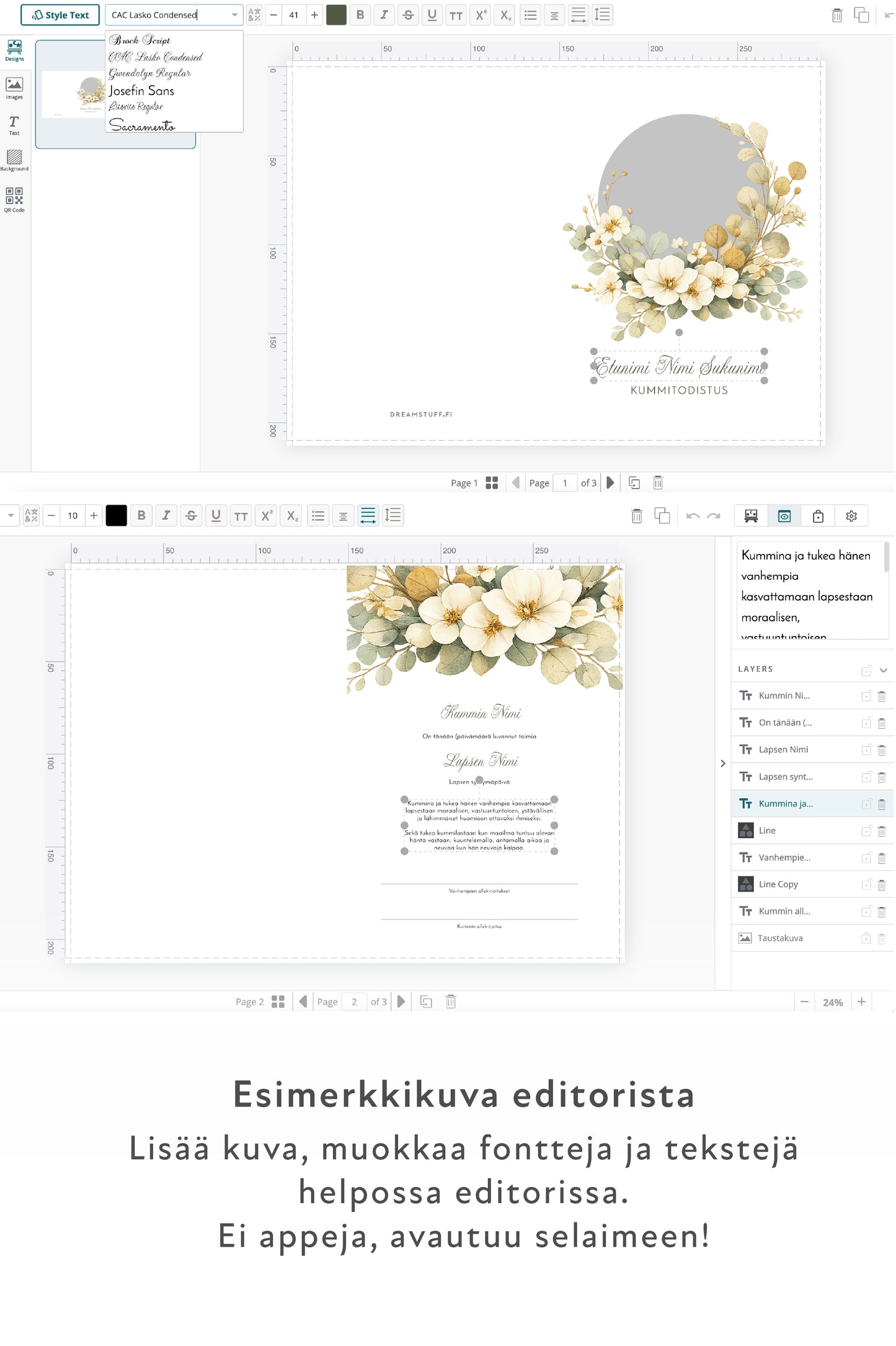 Digitaalinen kummitodistus Corjl-editorilla muokattavaksi