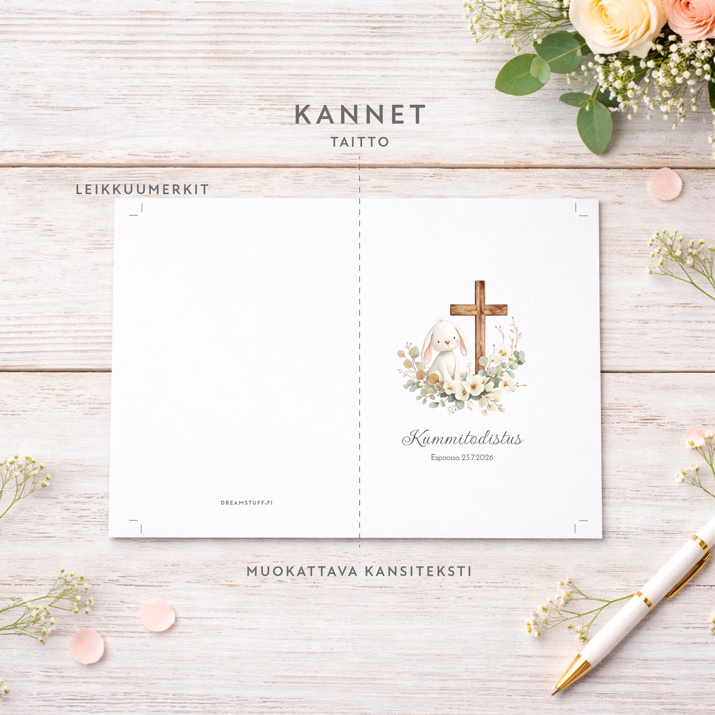 Kummitodistus – Pupu kuvalla (A5 taitettava, ladattava PDF)