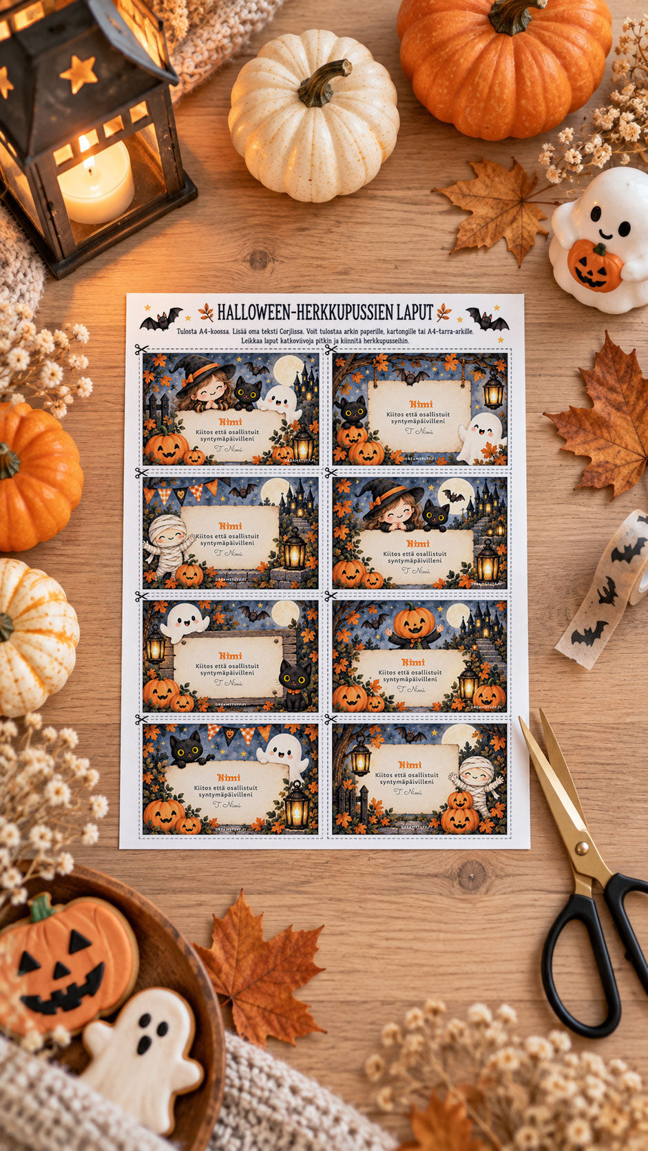Lasten Halloween-juhlapaketti – digitaalinen kutsu, bingo, aarteenetsintä ja herkkupussilaput