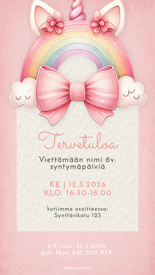 Digital children's invitations with the theme - Unicorn