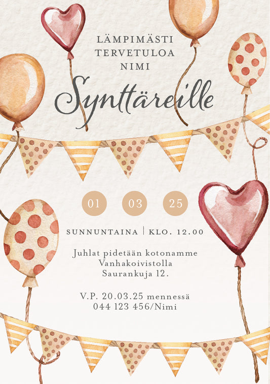 Digitaalinen syntymäpäiväkutsu lapsille - Ilmapallot