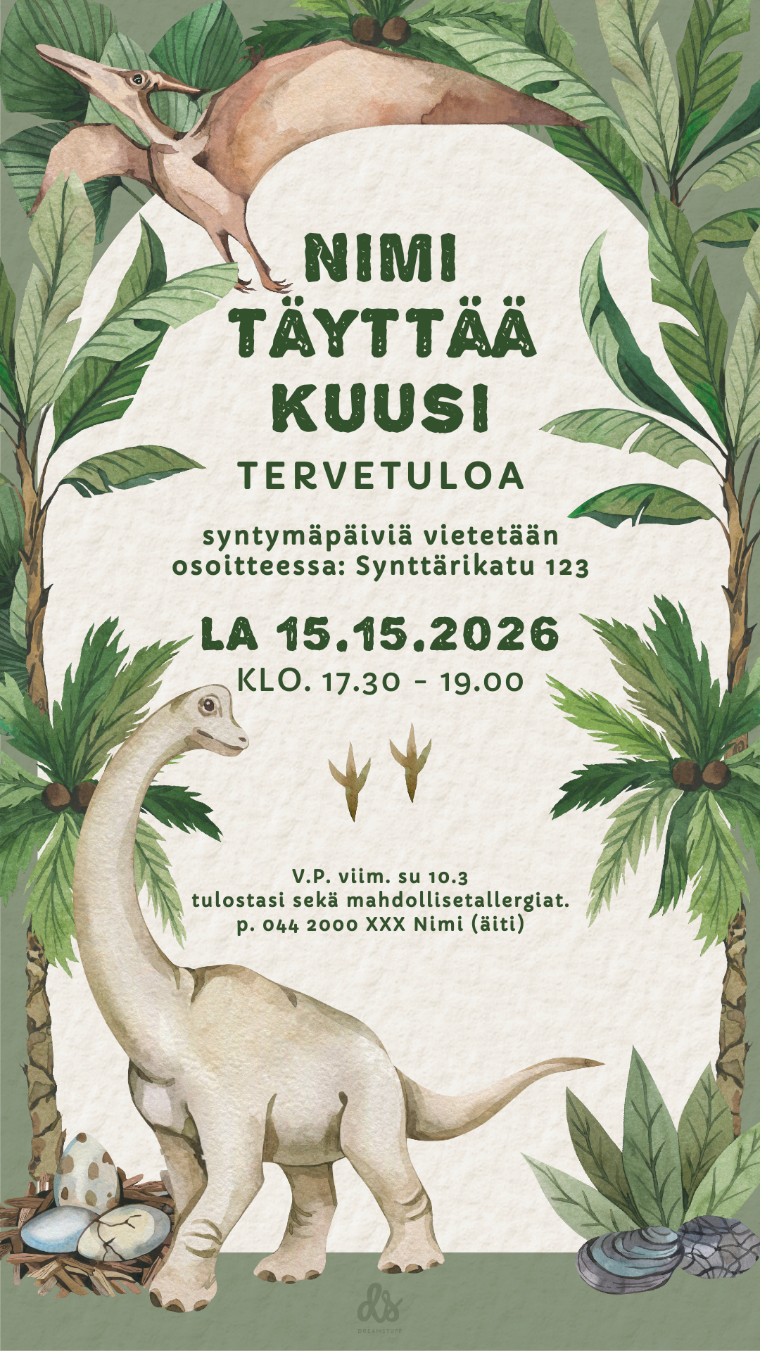 Digitala barninbjudningar med temat - Dinosaurie