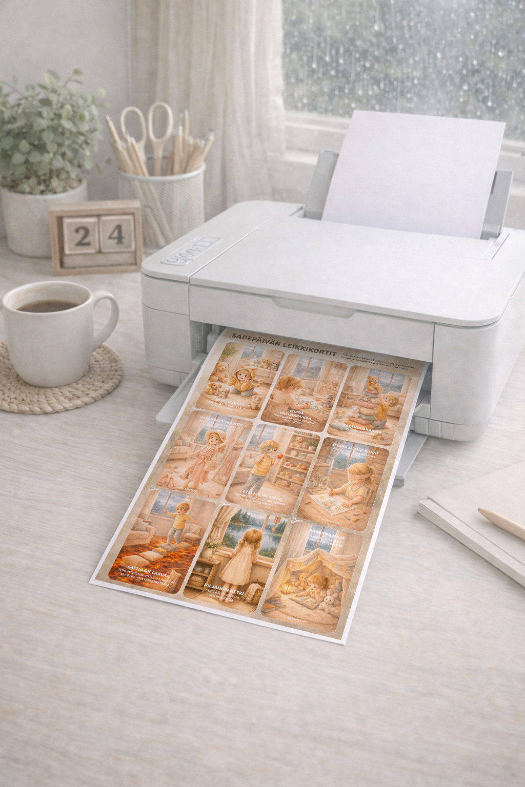 Sadepäivän leikkikortit lapsille – tulostettavat koortit