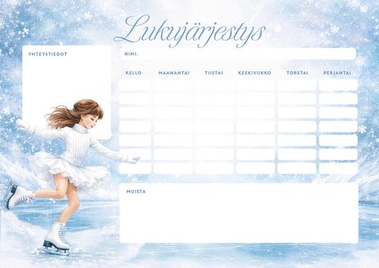 Tulostettava luistelija lukujärjestys – ladattava PDF