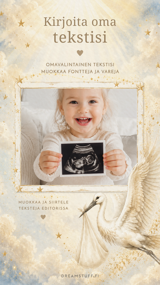 Digitaalinen ilmoitus meille tulee vauva - Unisex haikara | Muokattava kortti JPG