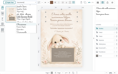Muokattava Tulisitko kummiksi -kortti omalla kuvalla Corjl-editorissa – printable kummipyyntö vauvan kuvalla Dreamstuff