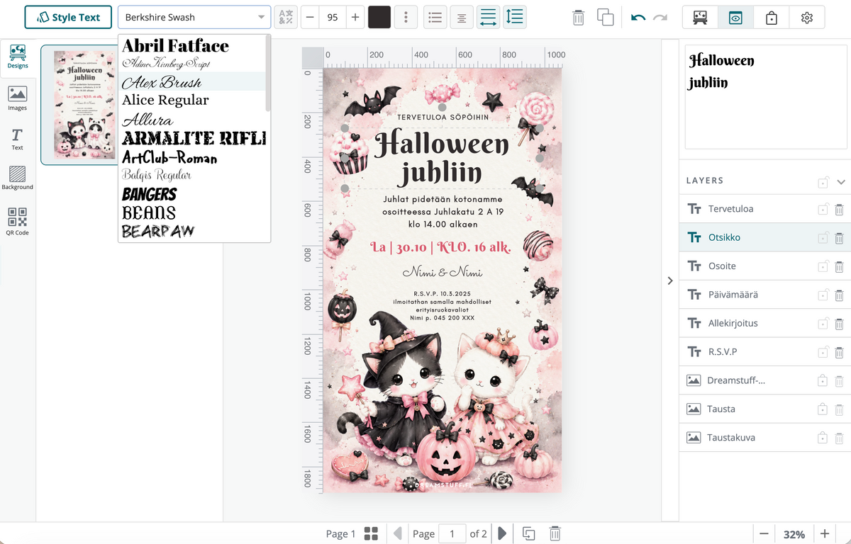 Digital children's invitations with the theme - Unicorn and cake