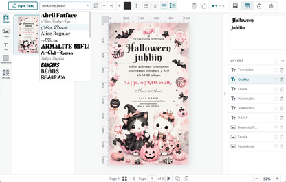 Digital children's invitations with the theme - Unicorn and cake
