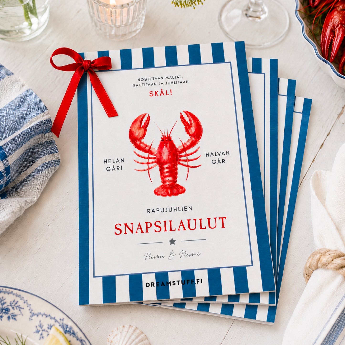 Rapujuhlapaketti Merellinen – kutsu, menu, laulukirja ja pöytätabletti | Muokattava lataustiedosto