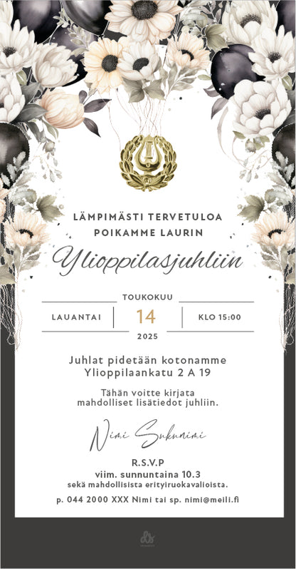 Tulosta itse kutsu ylioppilasjuhlaan - Ilmapallot
