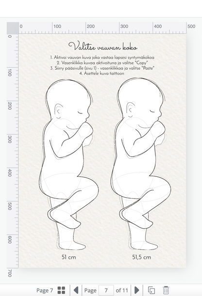Vauva piirros syntymäjuliste 50 x 70 cm 3 latausta – Tulosta itse / muokkaa värit ja fontit | PDF tiedosto